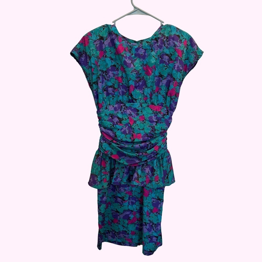 80s Vintage Cotton Floral Dropwaist Snatched Dress XS/S MADE IN USA